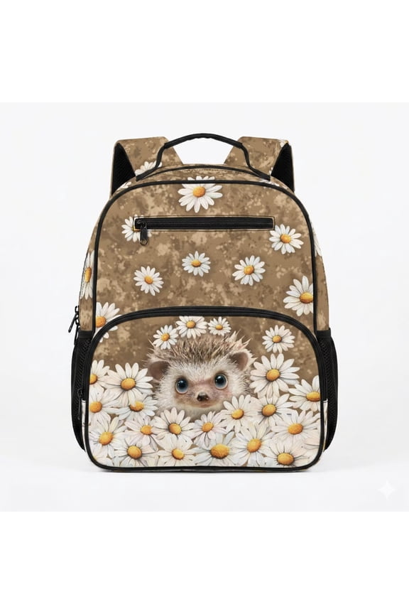 Daisy Hedgehog School Backpack for Girls Large Capacity Elementary Bookbag Preschool Daypack with Side Pocket for Outdoor Camping