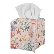 Psesaysky Decorative Car Tissue Holder Coral Pink Square Tissue Box Cover PU Leather Facial Paper Case Organizer Dispenser for Bathroom, Vanity Countertop, Night Stands, Desk