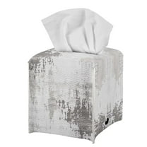 Psesaysky Decorative Car Tissue Holder, Grey Square Tissue Box Cover PU Leather Facial Paper Case Organizer Dispenser for Bathroom, Vanity Countertop, Night Stands, Desk