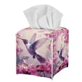 thumbnail image 1 of Psesaysky Decorative Tissue Box Cover Square - Waterproof PU Leather Tissues Cube Boxes Holder Aesthetic Desk Decor for Room, Home & Office - Pink Hummingbird Flower, 1 of 7