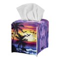 thumbnail image 1 of Psesaysky Decorative Tissue Box Cover Square - Waterproof PU Leather Tissues Cube Boxes Holder Aesthetic Desk Decor for Room, Home & Office - Tropical Palm Tree Sunset, 1 of 7