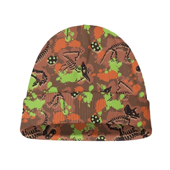 Psesaysky Dinosaur Fossil Brown Print Kids Beanie Hats Boys Girls Winter Hats Stretchy Warm Toddler Beanies Kid's Cuffed Cap
