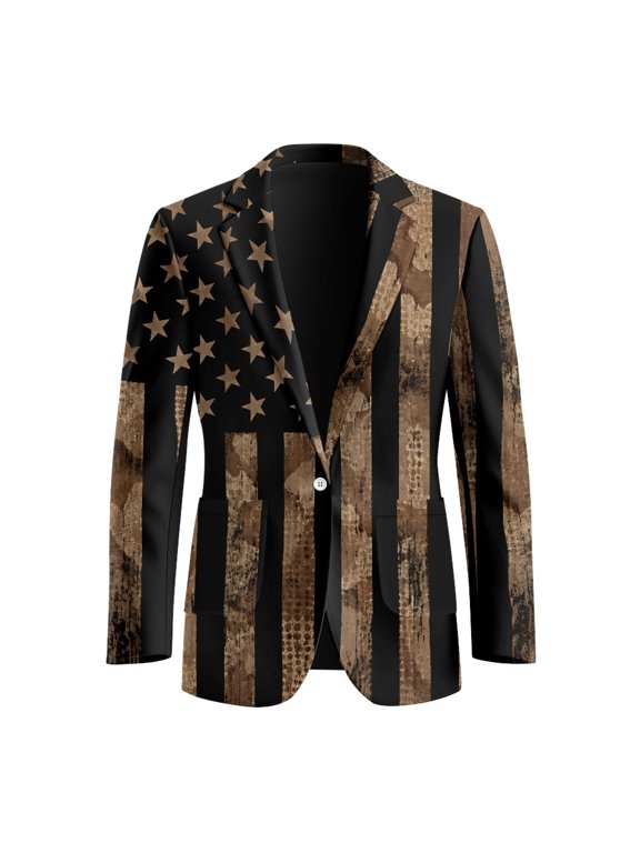 Distressed American Flag Polyester Men's Casual Sport Coats with Slim Fit, With Pockets Single-Breasted Men's Suit Jacket for Business