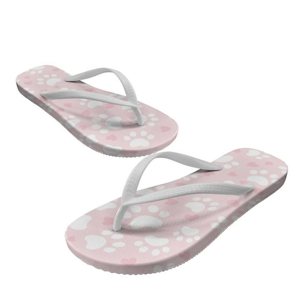 Psesaysky Dog Paw Printed Sandals for Women Pink Flip Flops for Girls Comfortable Beach Thong Sandals Lightweight Anti-Slip Slippers for Steam Room Indoor Use White Strap Size 5