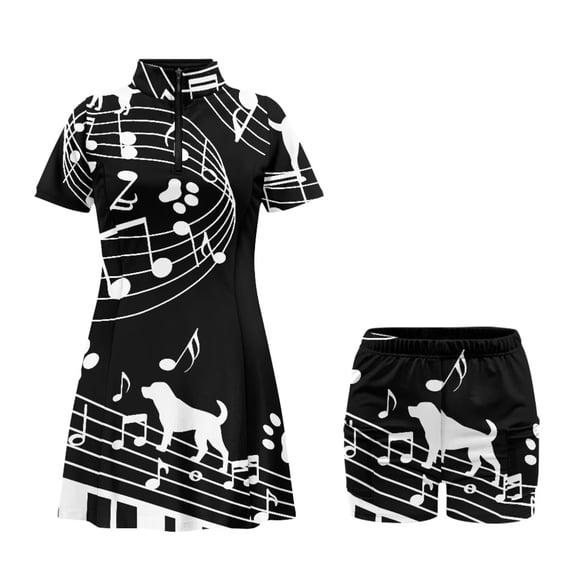 Psesaysky Dog Piano Music Note Print Womens Tennis Dress Wrap Skirt with Built in Shorts for Women Going Out Party Sleeveless Dress Quick Dry Golf Athletic Exercise Outfit with Pockets