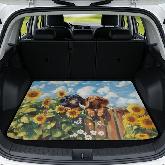 Psesaysky Dogs Sunflower Print Universal Car Trunk Mat 29" x 39" All Weather Protection Sturdy Cargo Liner Fit for Most SUVs