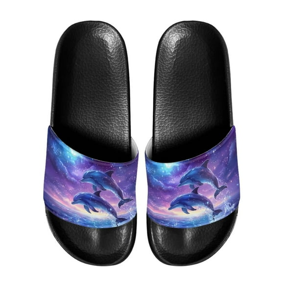 Psesaysky Dolphin Pattern Slide Sandals for Men Teen Boys Easy to Clean and Maintain Indoor Outdoor Anti-Slip Comfortable Slide Sandals Shoes