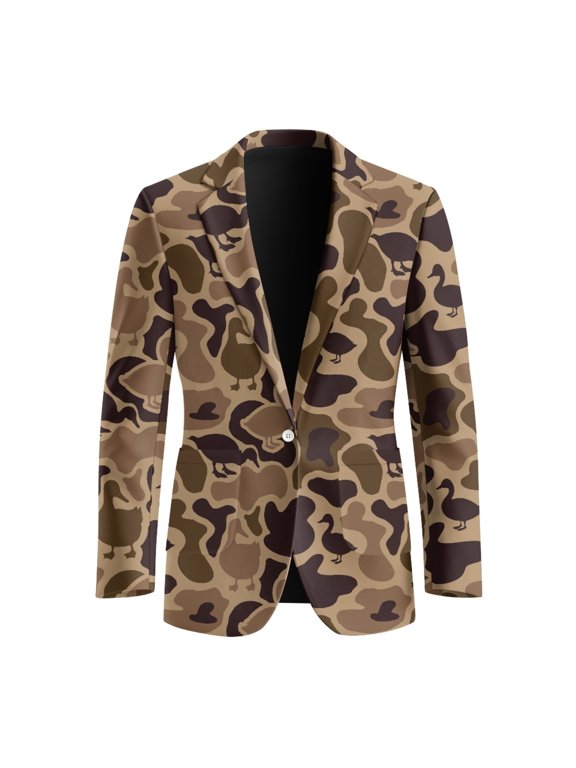Duck Camouflage Polyester Slim Fit Men's Blazers & Suit Jackets, Single Button Design for Business Prom and Groom Wear
