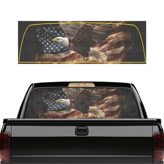 Psesaysky Eagle American Design Car Rear Windshield Sunshade, Wear Resistant Vinyl, UV Blocking Waterproof Truck Back Window Decal Weatherproof
