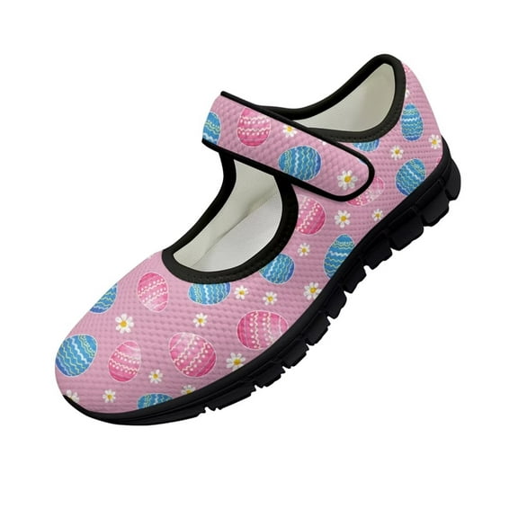 Psesaysky Easter Eggs Casual Shoes for Women Girls Hook & Loop Printed Shoes Anti-Slip Durable Sneakers Size 5.5-10