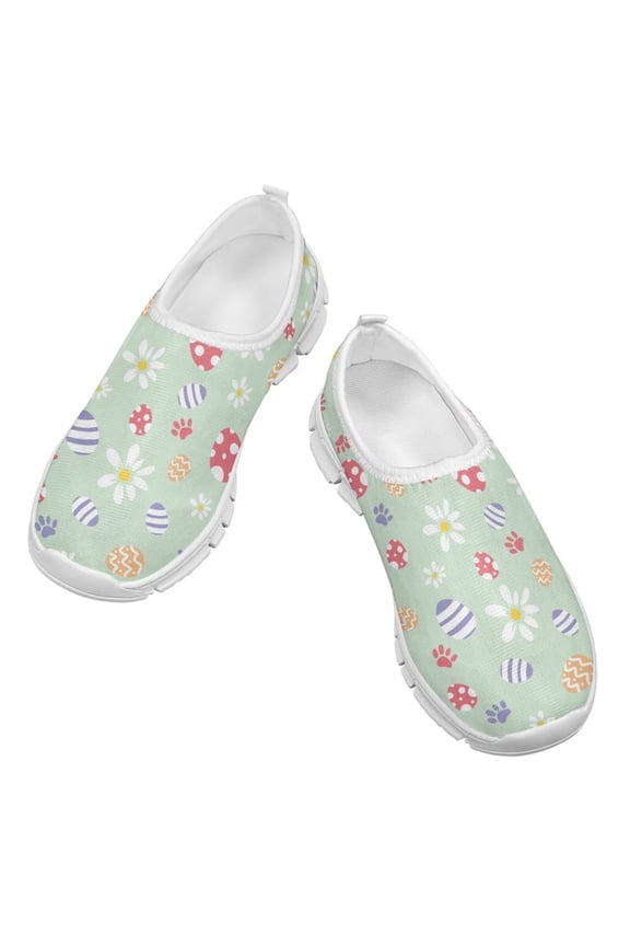 Easter Eggs Printed Casual Shoes for Little Girls Skin-Friendly Comfortable Sneakers Loafers for School Size 11-15