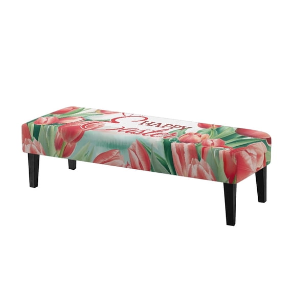 Psesaysky Easter Rectangle Bench Seat Protector Cover with Tulip Pattern, Elastic Anti Dust Polyester Spandex Fabric for Dining Room