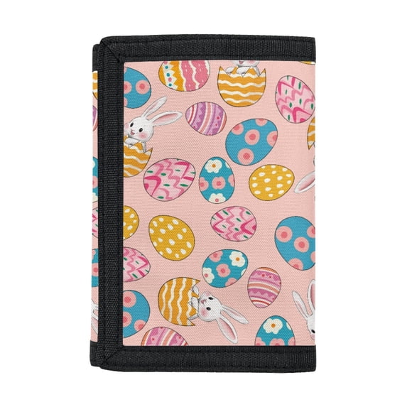 Psesaysky Easter Trifold Card Wallet Featuring Bunny Eggs Pattern, Waterproof Polyester Kids Pouch for Daily Use Outdoor Sports