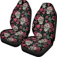 thumbnail image 1 of Psesaysky Easy to Install Car Seat Cover Decor Protector for Sedan, Washable Comfortable Front Seat Cover Polyester Fabric Full Set of 2PCS, Sugar Skull & Rose Print with Heart Accents, 1 of 9