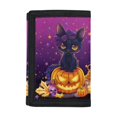 thumbnail image 1 of Psesaysky Elastic Polyester Card Holder Purse with Portable Large Capacity Children's Wallet for Sports, Halloween Black Cat Pumpkin Trifold Card Wallet, 1 of 5