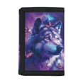 thumbnail image 1 of Psesaysky Elastic Polyester Toddler Wallet with Secure Slim Kids Trifold Wallet for Sports, Galaxy Wolf Pattern Trifold Card Wallet, 1 of 7
