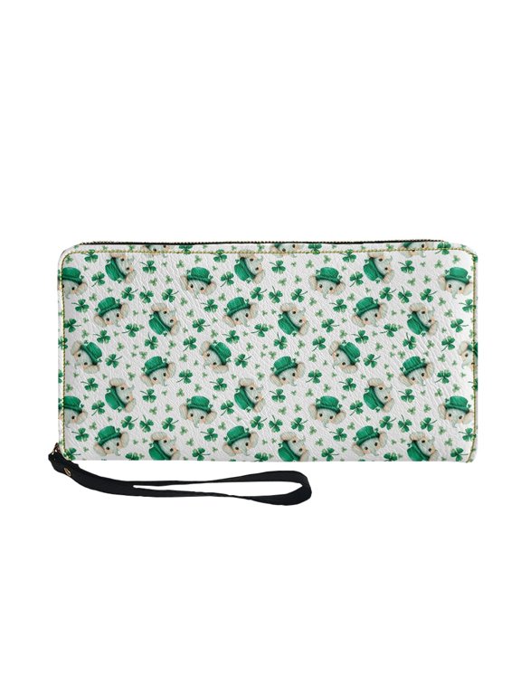 Elephant Clover Zip Around Purse Handbags, Wristlet Strap Women's Wallets with Large Capacity for Travel Shopping Beach