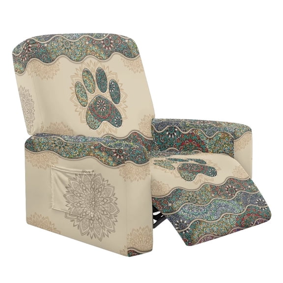 Psesaysky Ethnic Dog Claw Recliner Chair Covers Lazyboy Recliner Chair Cover Non Slip Reclining Sofa Slipcovers with Storage Pockets, 4-Pieces Stretch Furniture Protector