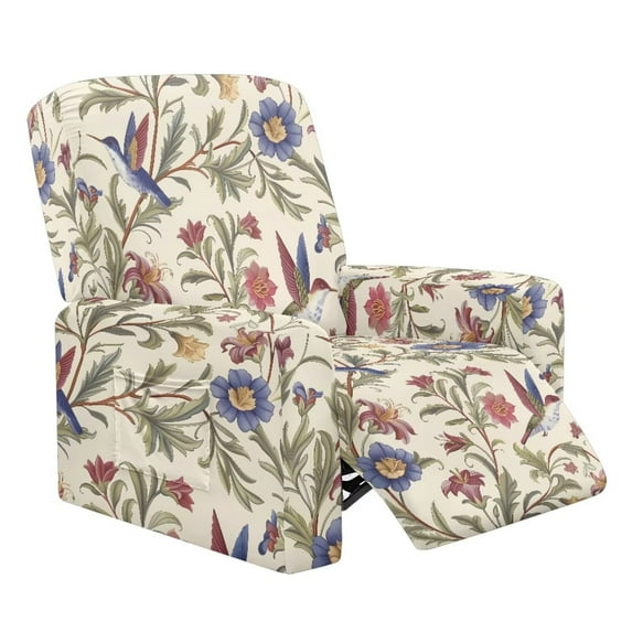 Psesaysky Fall Recliner Chair Slipcover with Elastic Edges 4 Pieces Washable Sofa Couch Slipcover with Side Storage Pocket Furniture Protector, Brown Boho Paisley Floral Print