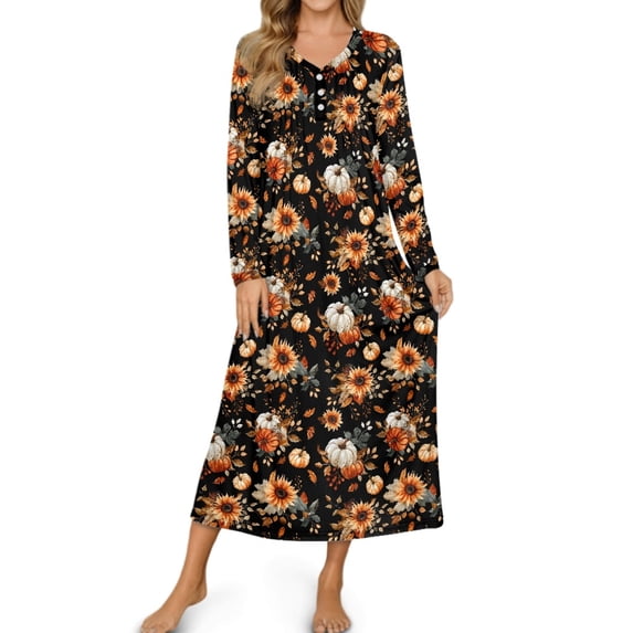 Psesaysky Fall Sunflower Nightgowns for Women A-Line Sleepwear House ...