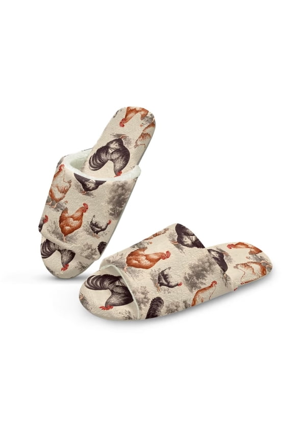 Farm Roosters Print Slippers for Women Memory Foam House Bedroom Open Toe Slide Slipper Shoes Comfy Trendy Gift Slippers, Size 9-10