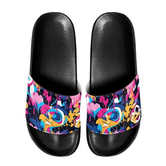 Psesaysky Fashionable Graffiti Slide Sandals for Men Boys Soft Comfortable Anti-Slip Lightweight Beach Sandals Size 5-14