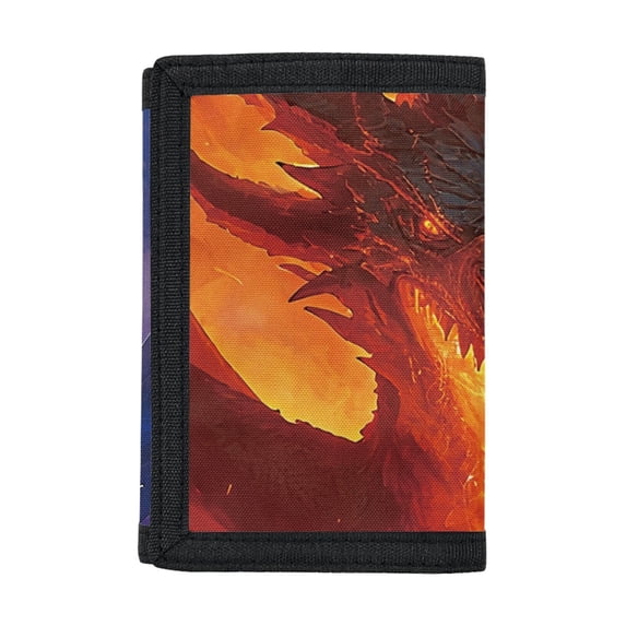 Psesaysky Fire Dragon Trifold Pouch, Polyester Fabric Little Boys Wallet, Waterproof Slim Youth Wallet for Outdoor Sports