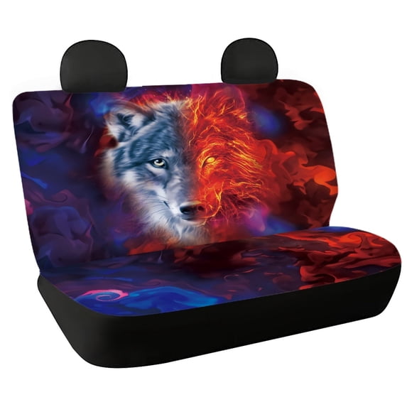 Psesaysky Fire Ice Wolf Rear Bench Seat Covers for SUV, 2 Piece Non-Slip Car Rear Seat Covers, Durable Waterproof Back Seat Covers for Auto