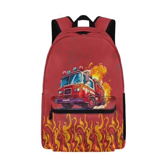 Psesaysky Fire Truck Flame PPrint Kids Backpack for Teen Boys Elementary Primary School Bookbags 17" Inch Computer Bag for Back to School Gifts Back Pack for Junior Student