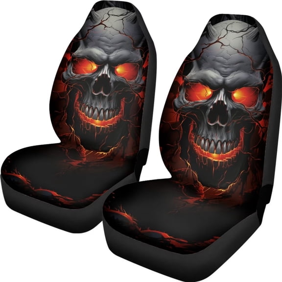 Psesaysky Flame Skull Car Seat Covers Full Set of 2 Automobile Front Seat Covers Vehicle Accessories Cushion Pad Mat for SUV Trucks Chairs Vans Auto