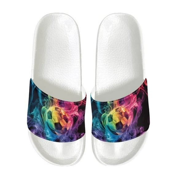 Psesaysky Flame Soccer Pattern Sandals for Indoor Outdoor Daily Wear Summer Convenient Versatile Slippers for Big Boys Men Size 5-14
