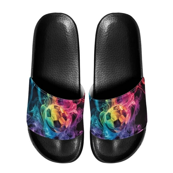 Psesaysky Flame Soccer Pattern Sandals for Indoor Outdoor Daily Wear Summer Convenient Versatile Slippers for Big Boys Men Size 5-14