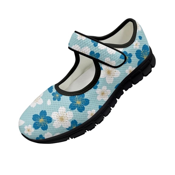 Psesaysky Floral Blue Velcro Casual Shoes Breathable Comfortable Walking Shoes Convenient to Wear Valentine Gift for Wife Girlfriend