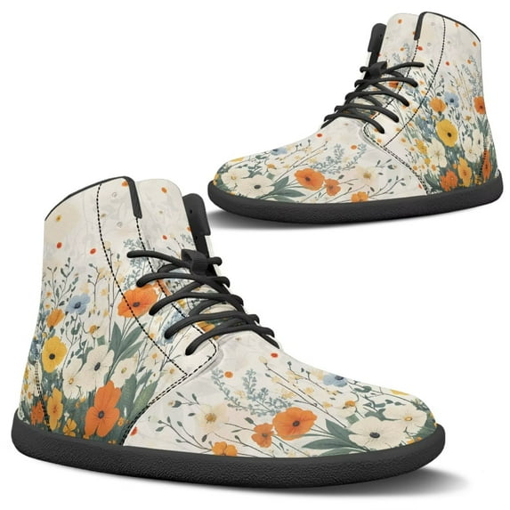Psesaysky Floral High-Top Sneakers for Women Comfortable Durable Barefoot Shoes Suitable for All Seasons Size 6-13.5