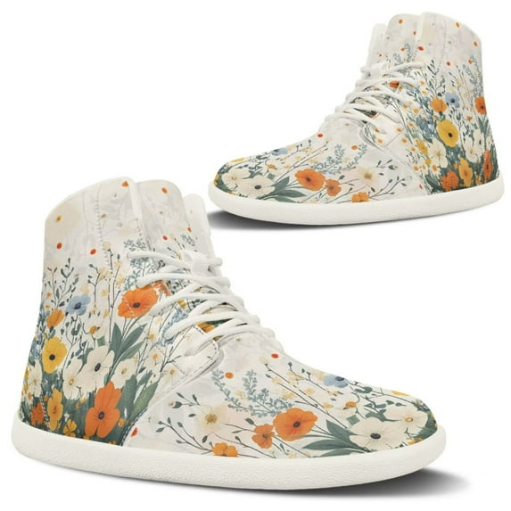 Psesaysky Floral High-Top Sneakers for Women Comfortable Durable Barefoot Shoes Suitable for All Seasons Size 6-13.5