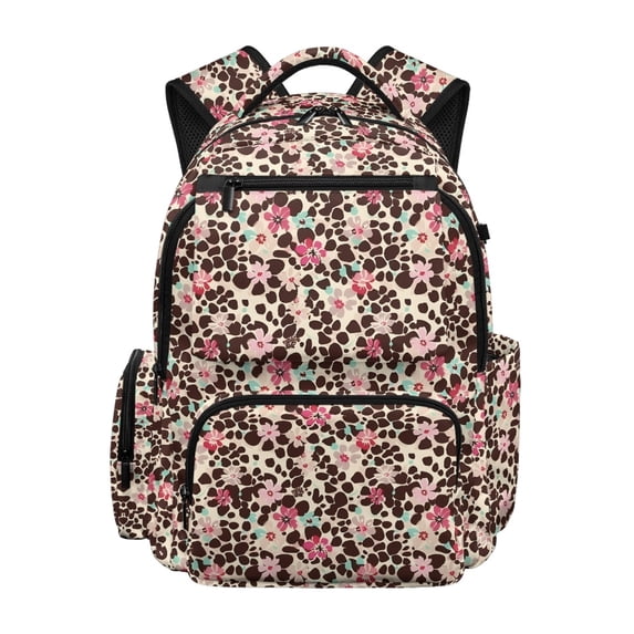 Psesaysky Floral Leopard Toddler Bookbag with Large Capacity Portable Outdoor Backpack, Lightweight 17 Inch School Backpack for Travel Sports Elementary