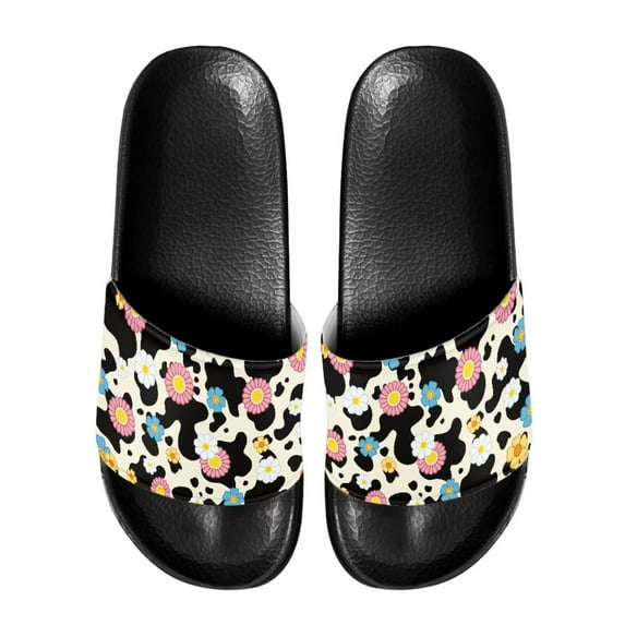 Psesaysky Floral Milk Cow Print Slide Sandals Bathroom Sandals for Girls Ladies Soft Comfortable Sandals Suitable for Indoor Outdoor Daily Wear