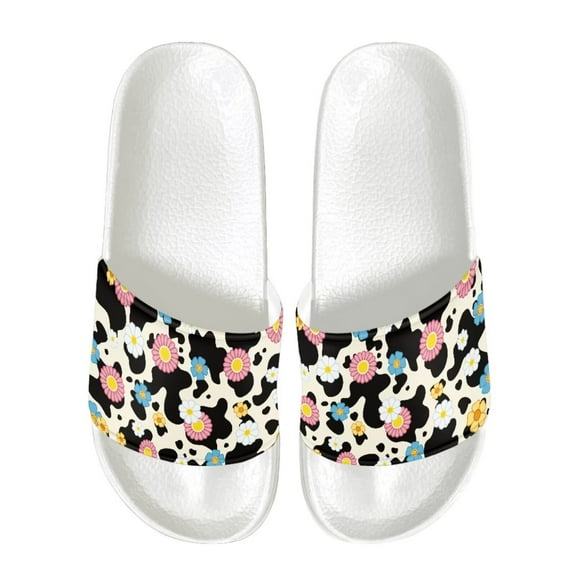 Psesaysky Floral Milk Cow Print Slide Sandals Bathroom Sandals for Girls Ladies Soft Comfortable Sandals Suitable for Indoor Outdoor Daily Wear