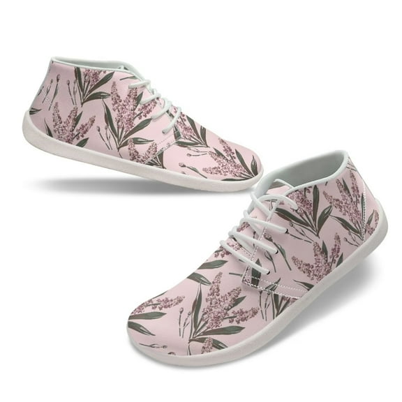 Psesaysky Floral PU Leather Barefoot Sneakers for Women Fashionable Casual Shoes Anti-Slip and Comfortable Walking Shoes