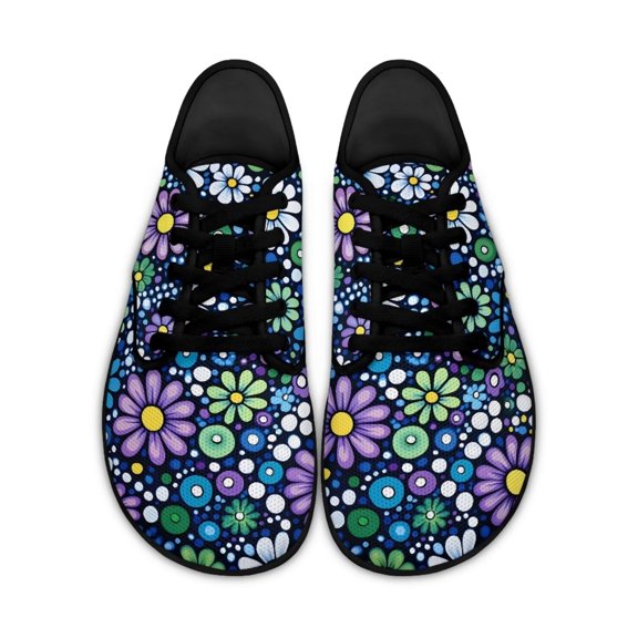 Psesaysky Floral Sneakers for Women Lace-up Barefoot Shoes Women Casual Walking Shoes Comfortable and Lightweight