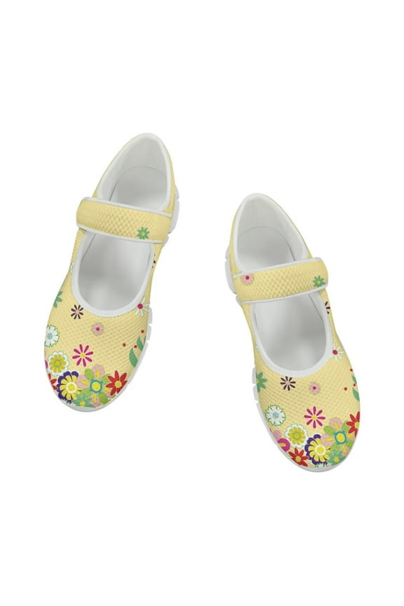 Floral Yellow Casual Shoes for Women Girls Hook & Loop Printed Shoes Anti-Slip Durable Sneakers Size 5.5-10