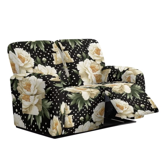 Psesaysky Flowers Polkad Dot Print Loveseat Recliner Cover Non-Slip Bottom Two Seat Recliner Cover Soft Fabric