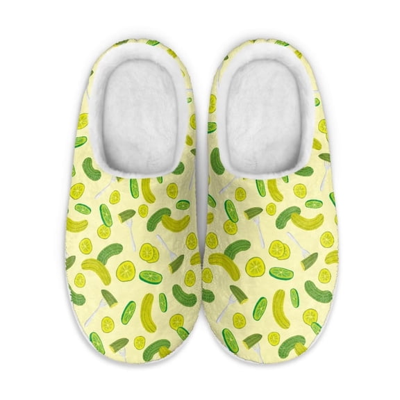Psesaysky Fluffy Cotton Slippers Fruit and Vegetables Light Yellow Indoor Slippers Women's Daily Household Slippers