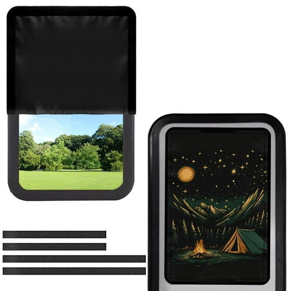 Psesaysky Forest Camping Moon RV Window Shade,17.3x26 inch Foldable Blackout Camper Door Window Cover for Sun Shades UV Rays Protection, Fashion RV Accessories Universal Fit