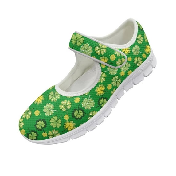 Psesaysky Four-Leaf Clovers Velcro Casual Shoes for Women Girls Hook & Loop Printed Shoes Anti-Slip Wear-Resistant Sneakers Size 5.5-10