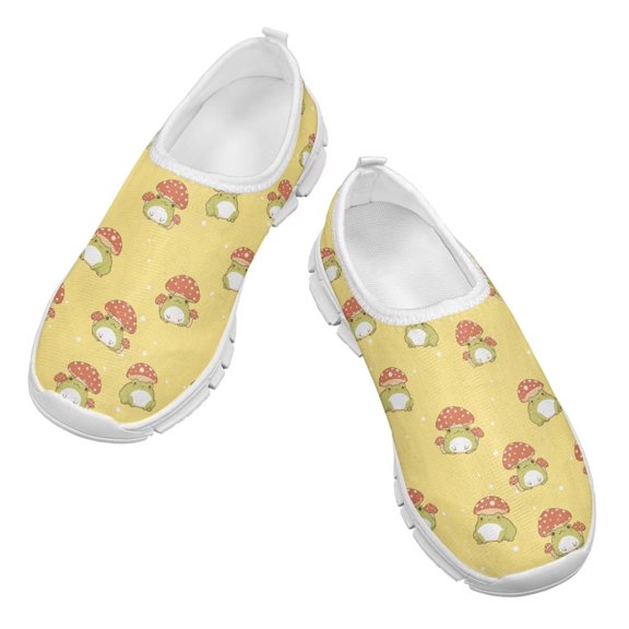Psesaysky Frog Pattern Yellow Loafers Low-Cut Casual Shoes for Kids Girls Light Comfortable Sneakers Size 11-15