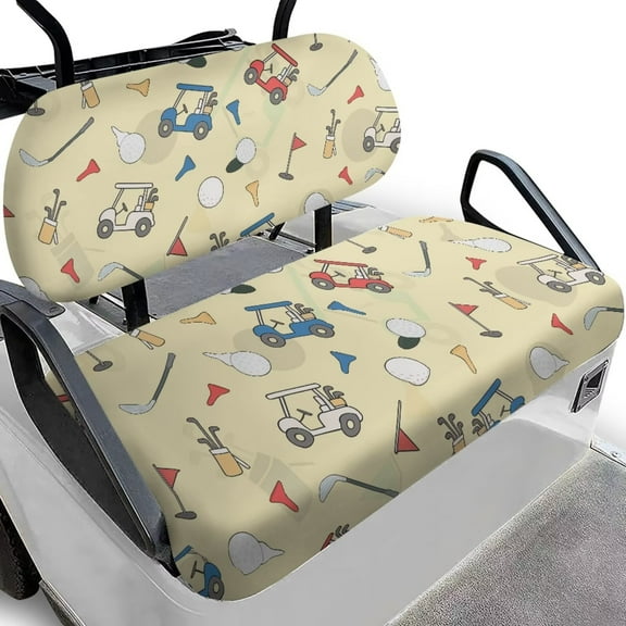 Psesaysky Front and Back Seat Cover Universal Fit for Club Car Precedent Golf Cart Cartoon Print Breathable Golf Cart Bench Seat Covers for Women Men Washable