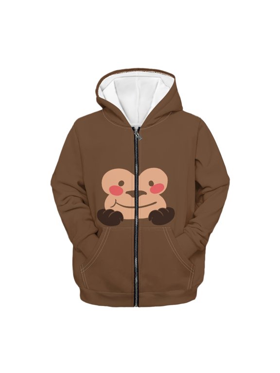 Full-Zip Sweatshirts Monkey Pattern Lightweight Soft Zip up Hoodie for Sports Outdoor, Polyester Zip Up Hooded Sweatshirt