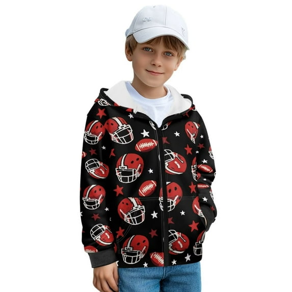Psesaysky Full Zip Up Hoodies with American Football Printed Boys Sweatshirts Cozy Winter Jacket Long Sleeve Hooded for Toddler Kids, Size M