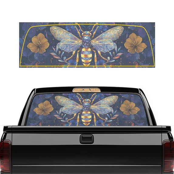 Psesaysky Galaxy Bee Floral Pattern Trucks Sticker 66.9 x 22.4 Inch Car Rear Windshield Sunshade for Most Pickup Trucks, Vinyl Wrap Simple Install Truck Rear Window Decal